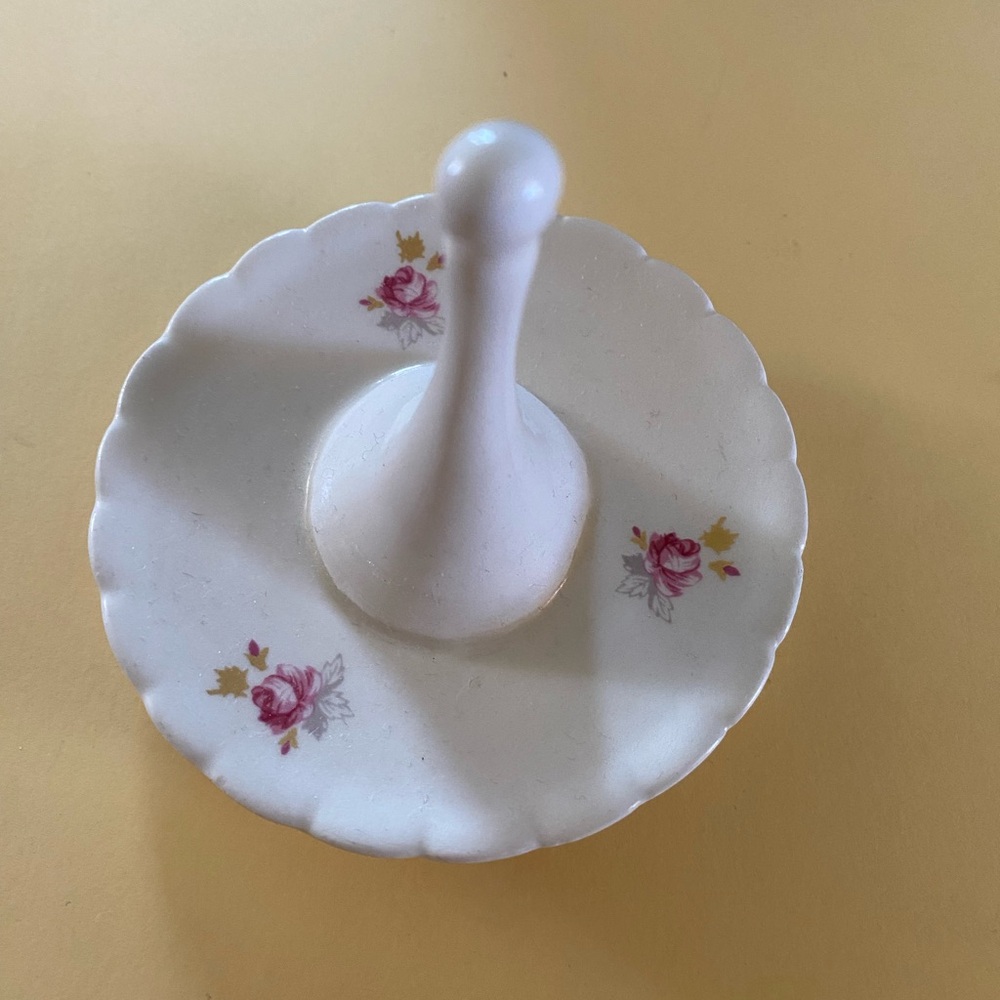 Vintage Porcelain Ring Holder Dish With Roses